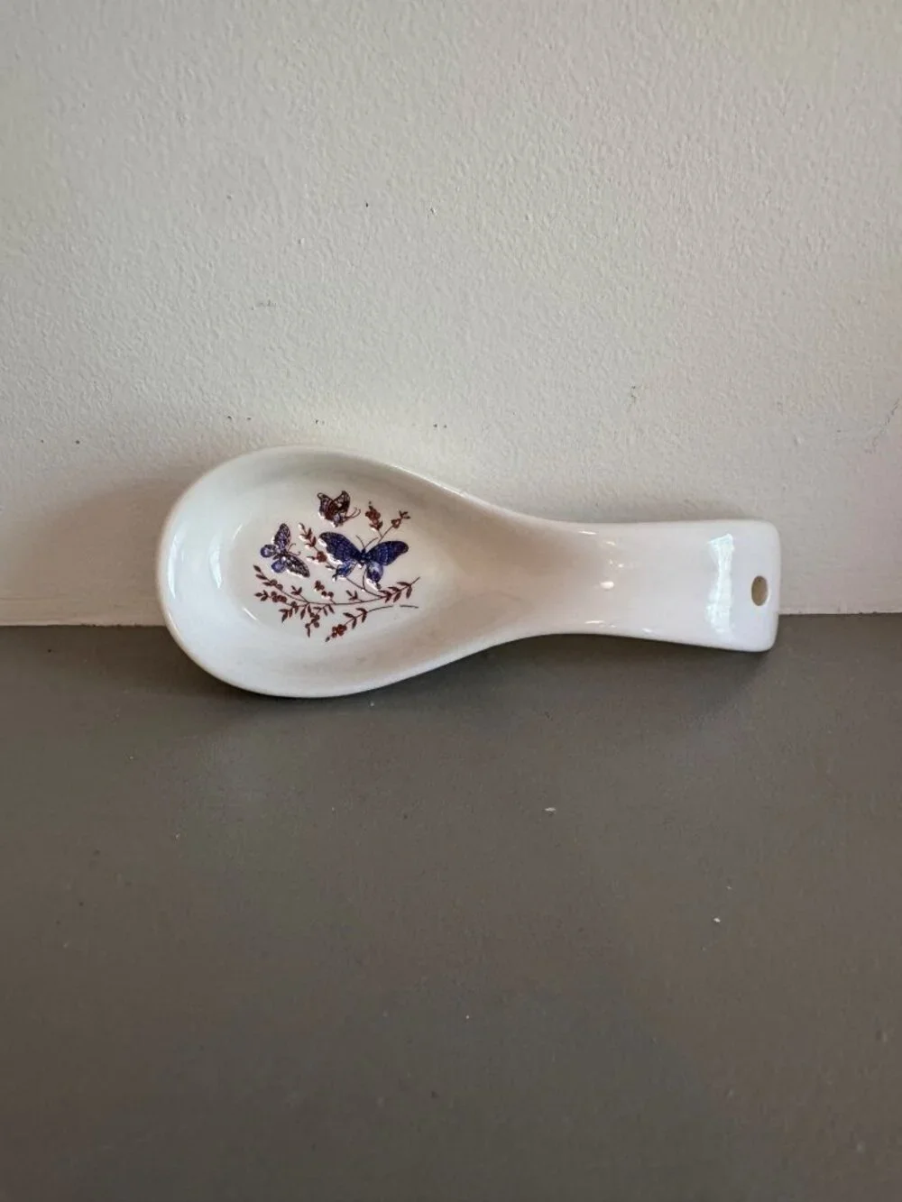 Vintage Ceramic Butterfly Print Spoon Rest 6.5